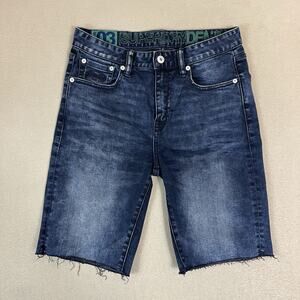 Superdry Short Mens 30 Blue Tyler 03 Cut Off Raw Hem Slim Fit Stretch Denim